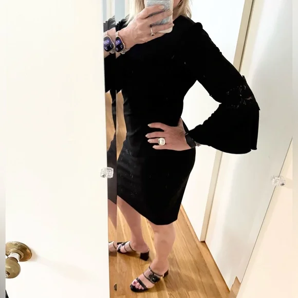 Tommy Hilfiger Black Sheath Dress with Lace Bell Sleeves - Picture 3 of 11